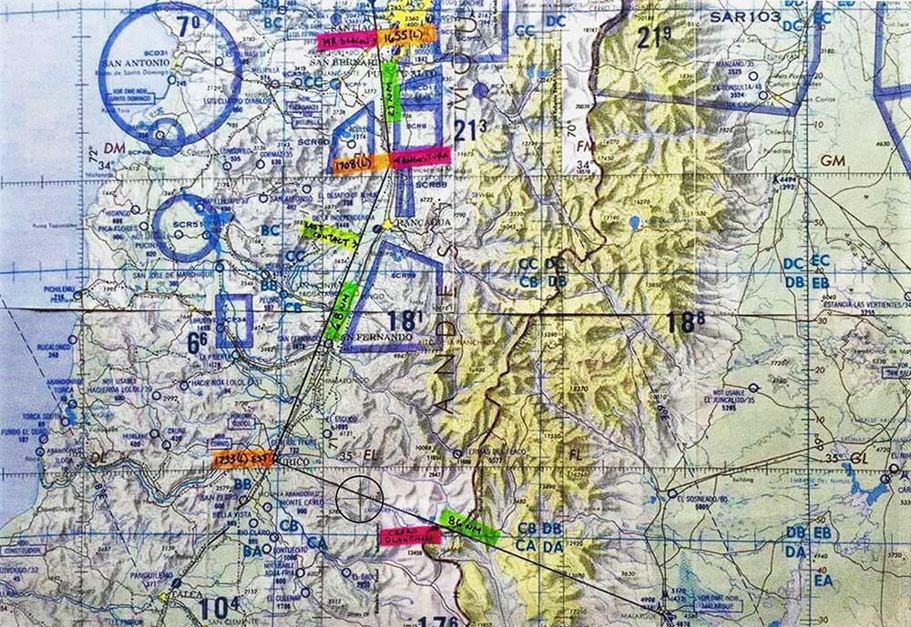 Crash location circled on flight plan